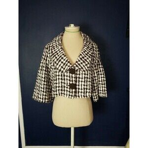 Aziz Women's Brown and White Herringbone Blazer. Granny Chic. Size Large